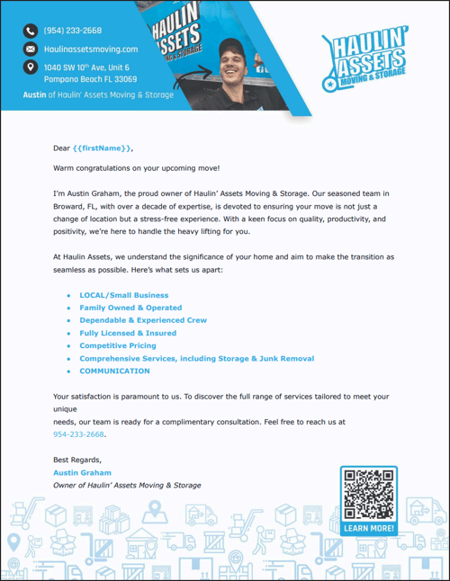 Haulin Assets Moving Letter Example