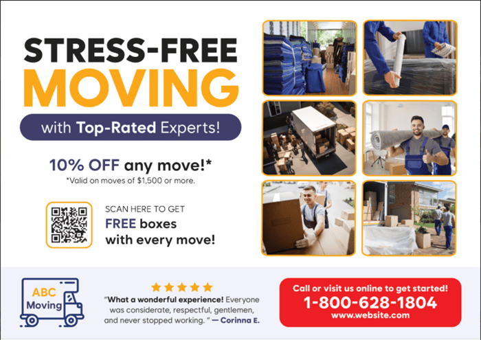 Moving special offer postcard
