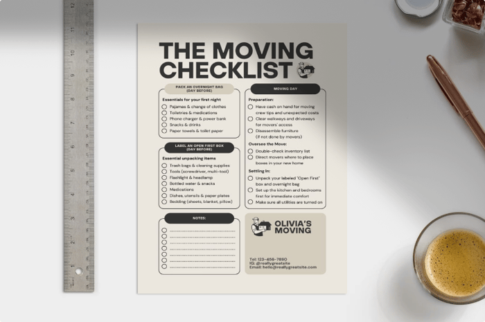 Professional moving checklist