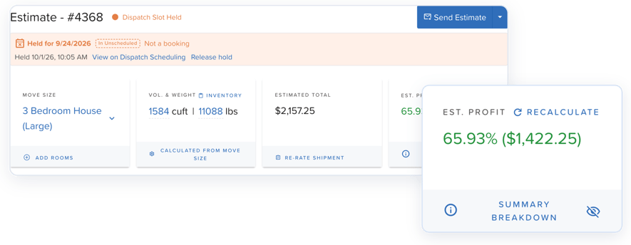 See estimated profitability on every opportunity inside SmartMoving.